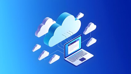 Cloud computing services isometric illustration for data storage and network solution
