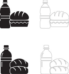 World Food Day Vector Icons of Bottles and Bread Loaves in Solid and Outline Styles