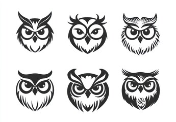 Naklejka premium Six stylized owl head designs
