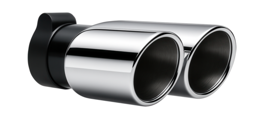 Chrome-finished dual exhaust tips with rounded edges