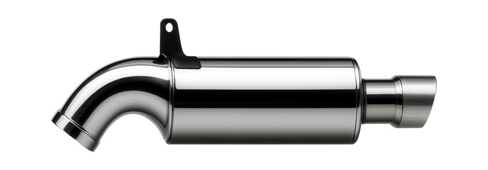 Polished stainless steel exhaust pipe with a curved design