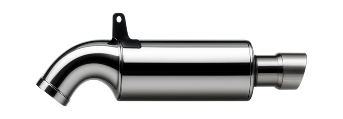 Polished stainless steel exhaust pipe with a curved design