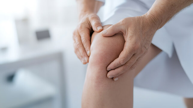 Knee Pain: A person holds their knee, indicating discomfort or injury. Focus on joint health and potential issues. Emphasizing care and awareness. - Powered by Adobe