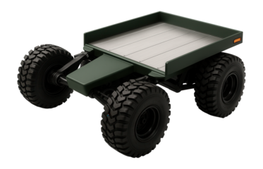 Heavy-duty swamp vehicle with a flatbed cargo area and robust suspension system