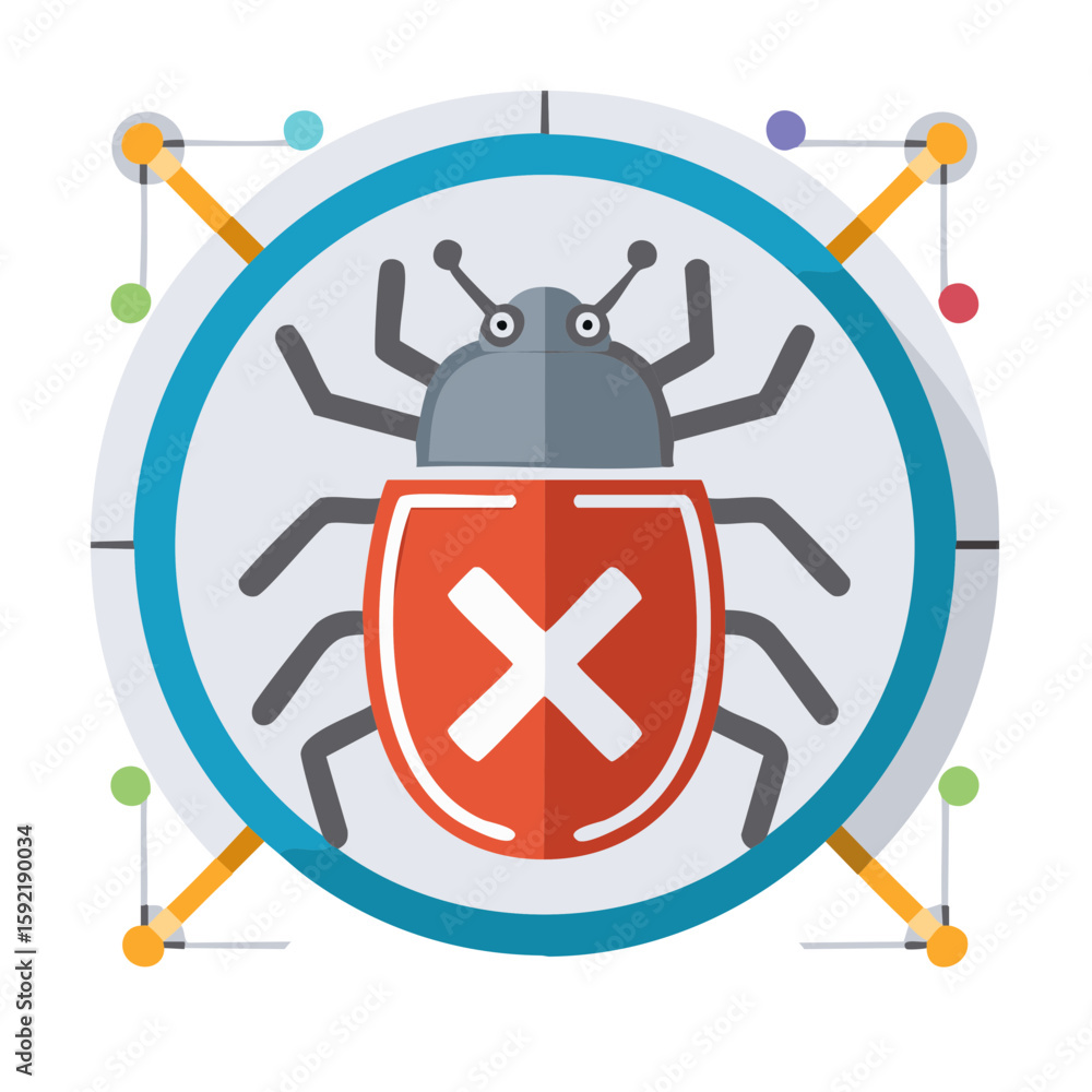 Poster cyber security network vulnerability bug virus malware protection vector