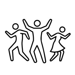 Line art of three people dancing together in celebration  