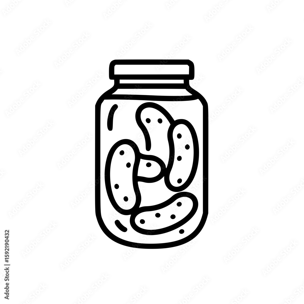 Aufkleber jar of pickled cucumbers in simple vector linear icon style