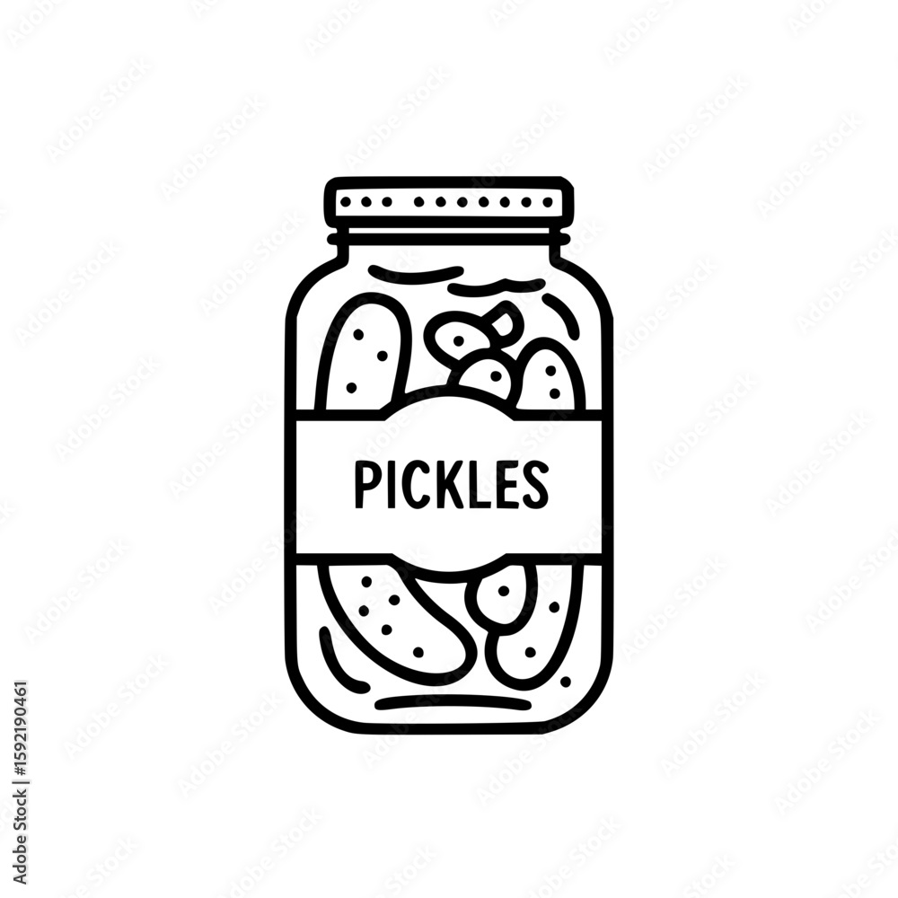 Poster jar of pickles in simple vector linear icon style for food design