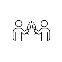 Two people toasting with glasses in a simple vector icon style for International Beer Day  
