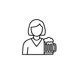 Woman holding a beer mug in simple vector linear icon style  