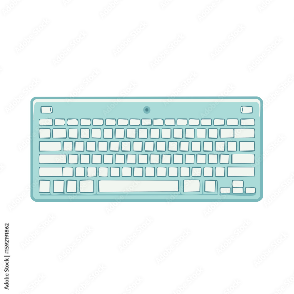Poster teal computer keyboard illustration with rectangular keys for office typing and digital technology