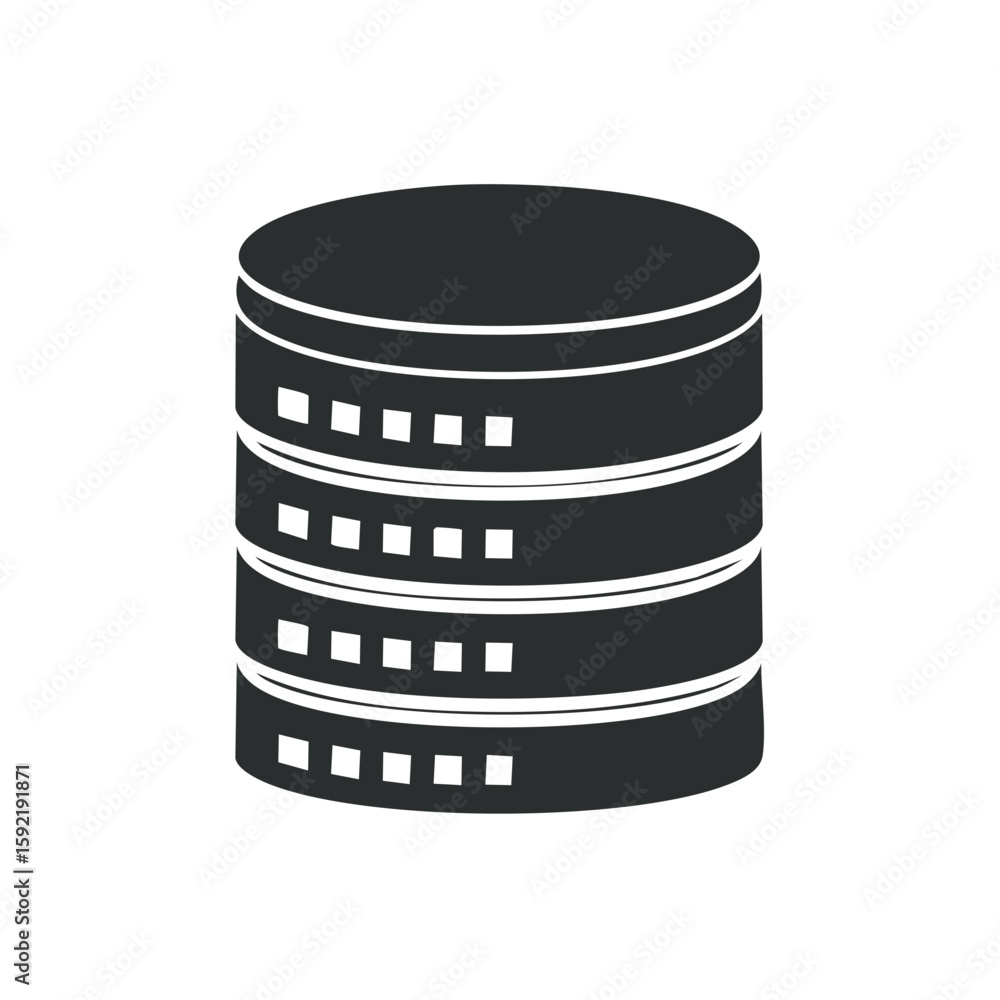 Poster data storage server tower illustration; digital database with layers of data and information