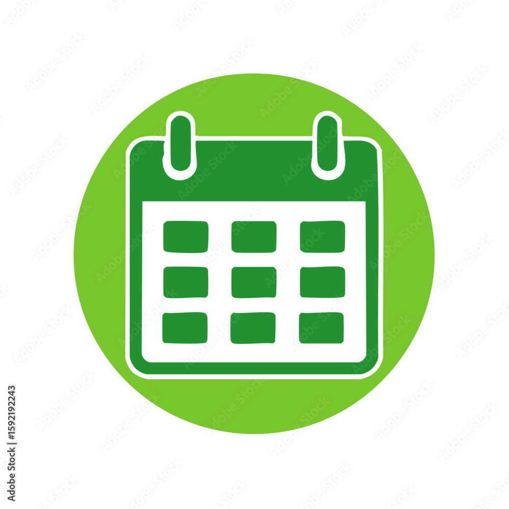 Poster simple green and white calendar icon round graphic element for planning and scheduling