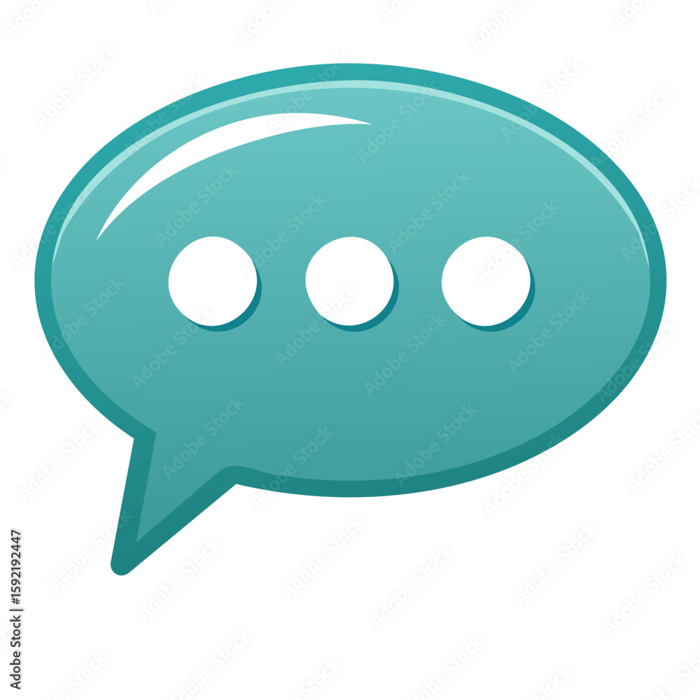 Poster aqua communication bubble with three white dots illustrating message notification