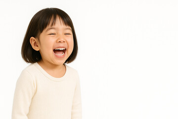 Laughing Japanese Girl Age 4 with Copy Space