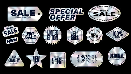 Sticker hologram emblem holographic label set. color neon stickers,Holographic label with tags.Holographic stickers. Hologram labels of different shapes. 