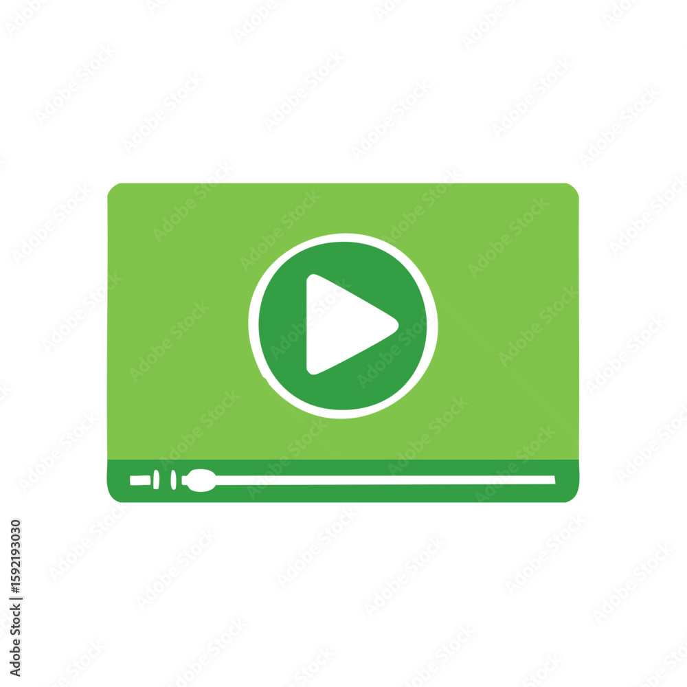 Poster digital media player graphic with play button and progress bar in green modern design for streaming 