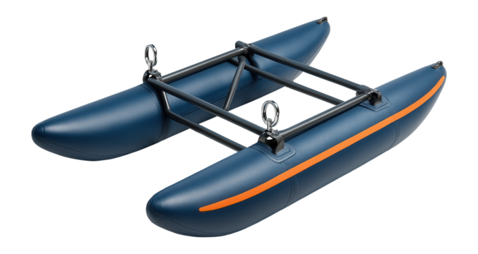 Inflatable pontoon raft with cross-braced frame and oar locks