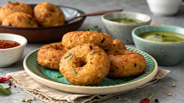 crispy golden vada snack food, traditional south indian snack video
