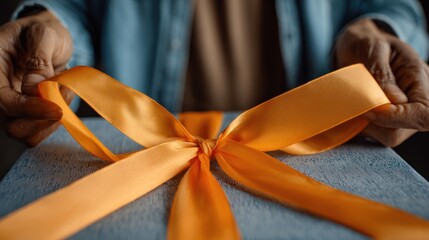Hands untying a gift bow