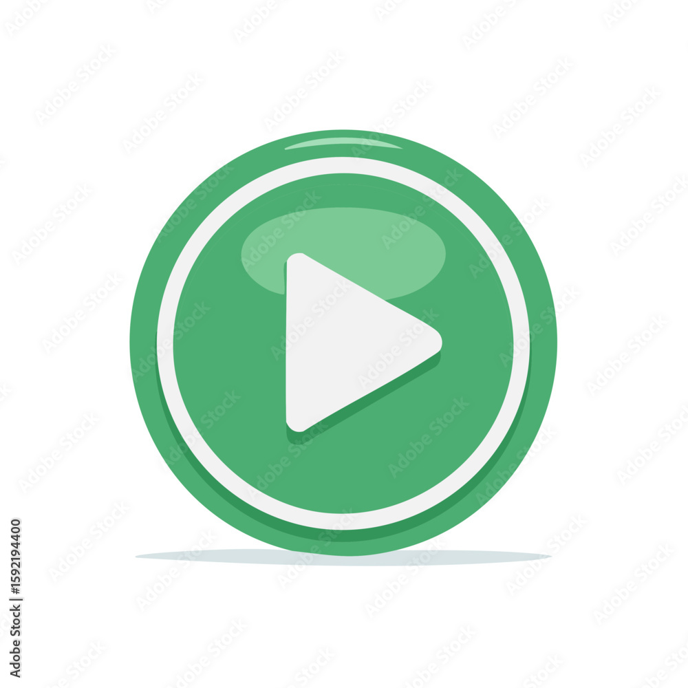 Poster green circle play button with white triangle for multimedia ui or web design element