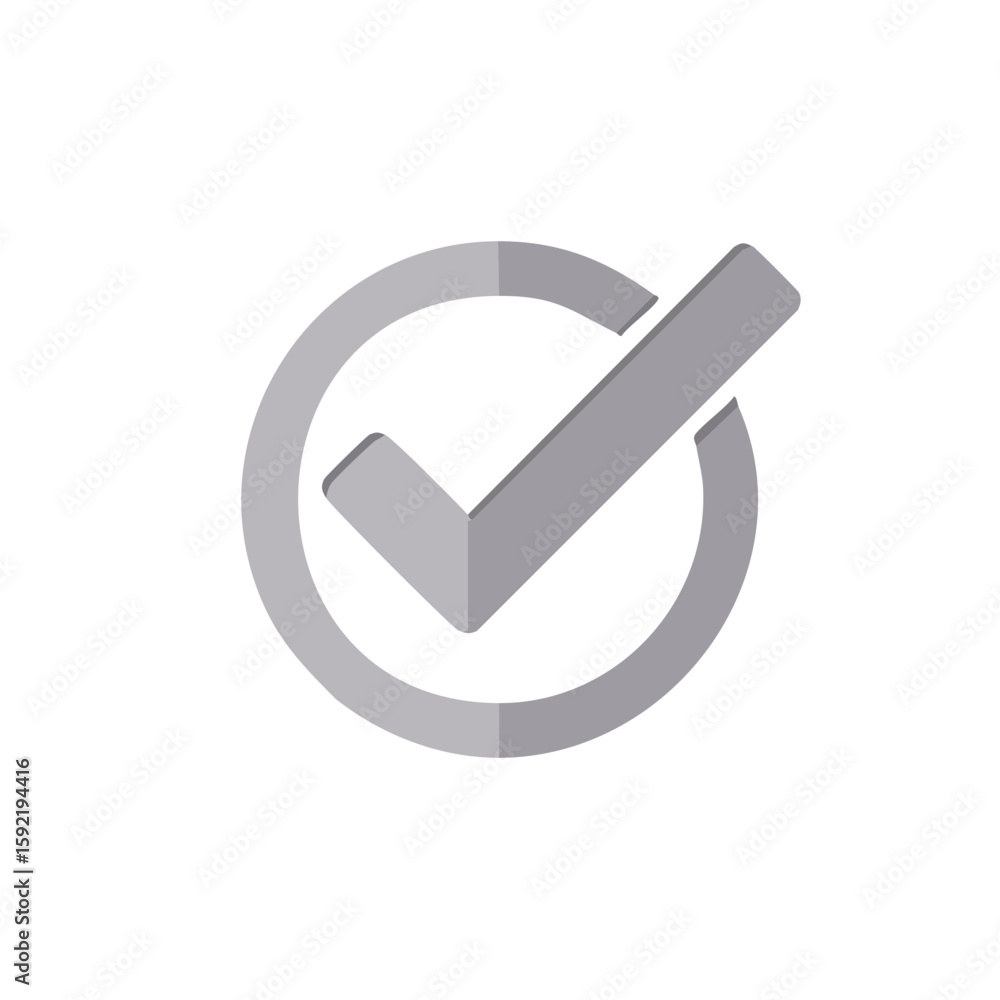 Poster isolated gray check mark inside circle indicates approval and validation