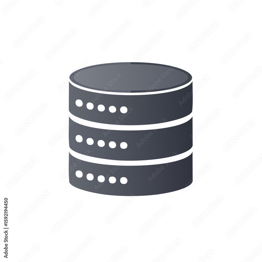 Poster database storage icon - cylindrical server symbol with data records and connection points