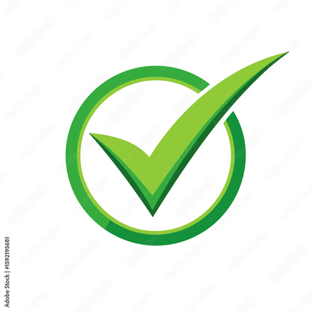Poster green check mark inside a circle conveys confirmation and success on tasks or choices, showing valid