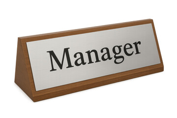 Desk plate showing manager title over transparent background