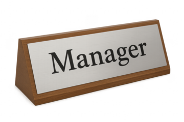Desk plate showing manager title over transparent background