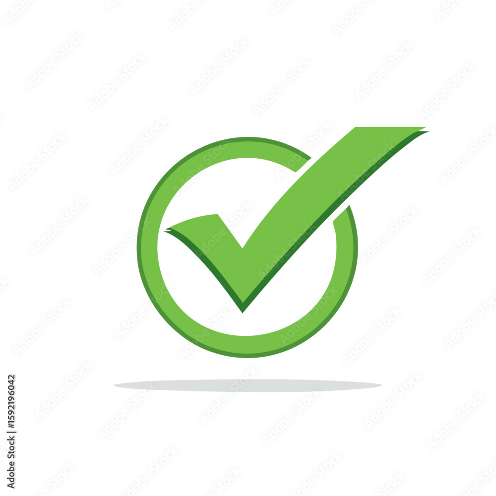 Poster modern green checkmark icon hovering within a circle for visual confirmation and positive confirmati