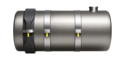Wide fuel tank with segmented compartments and external anti-surge baffles