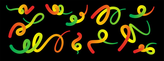 Fluid Wave Elements of Colorful Squiggly Designs.Vector Graphic Pattern with Wavy Lines in Bright Colors. Colorful Rainbow Abstract Gradient Shapes Set.