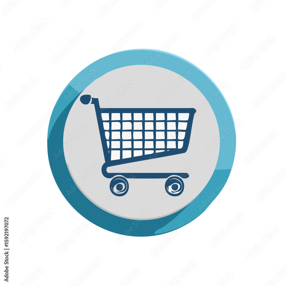 Poster stylized shopping cart icon with rounded blue border for webstore or marketplace application button