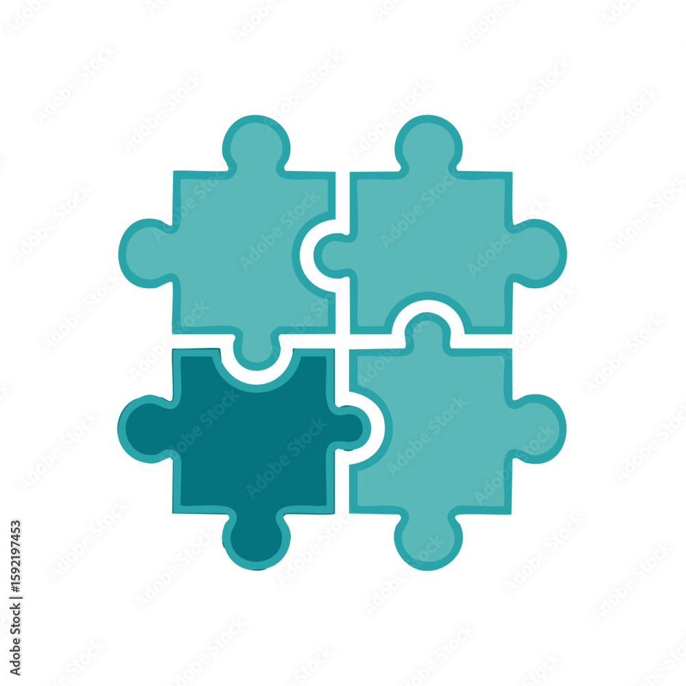 Poster connected puzzle pieces illustrating teamwork or problem solving concept
