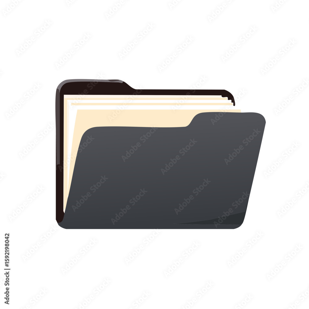 Poster open file folder illustration containing organized documents for data management and archiving