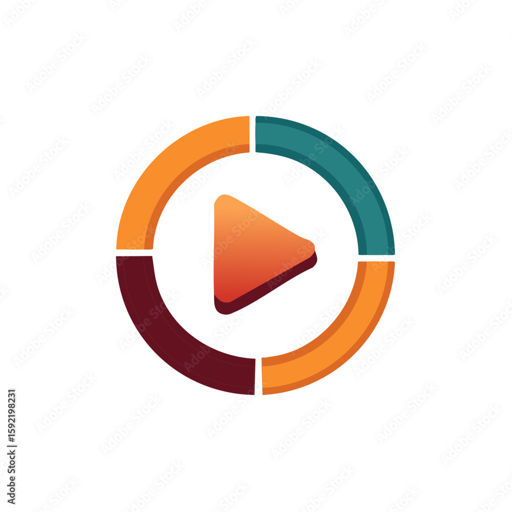 Aufkleber modern play button with circular segmented design element, colorful, round graphic