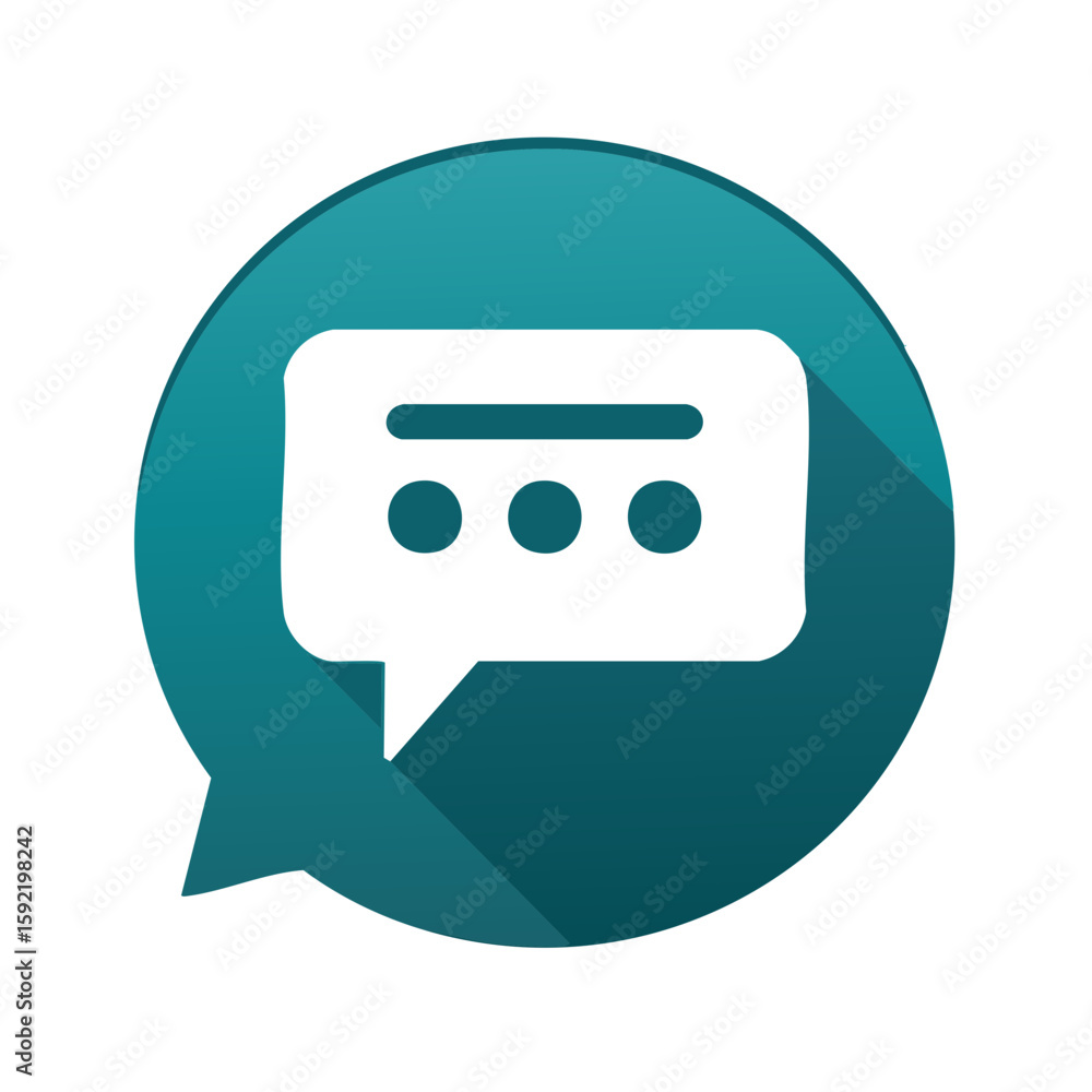 Poster teal speech bubble with ellipsis points icon for communication and messages