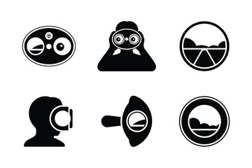 Black and white icons depicting observation and vision binoculars eyes