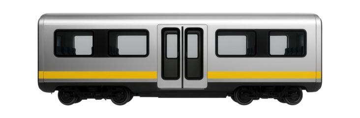 Second-class carriage with wide entry doors and a contrasting yellow stripe