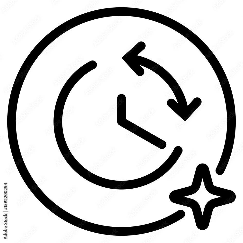 Poster black circular clock with arrow rotation and star sparkle icon