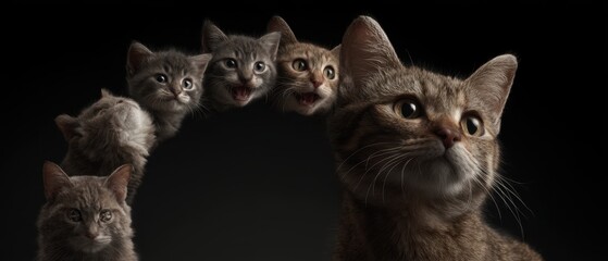 Time lapse of cat growth stages highlighting different emotions and expressions