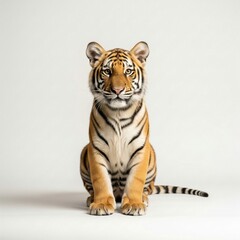 Obraz premium Portrait of a Young Bengal Tiger Sitting Against White Background