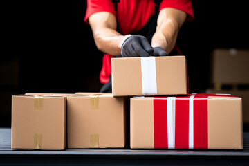 Worker secures goods in truck trailer for safe transport