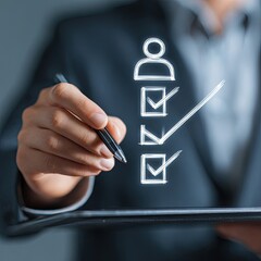 Person Checking a Checklist on a Tablet