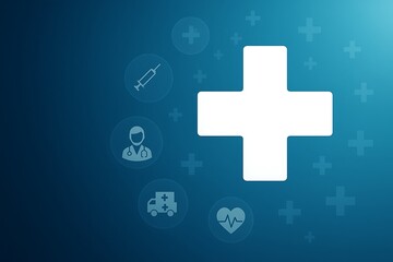 Obraz premium Healthcare concept medical icons with a plus sign symbolizing healthcare services and emergency care