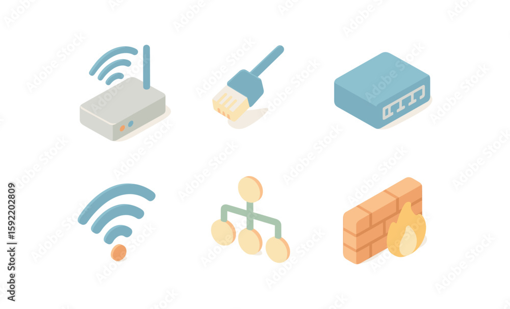 Poster isometric design of network devices and symbols for technology concepts