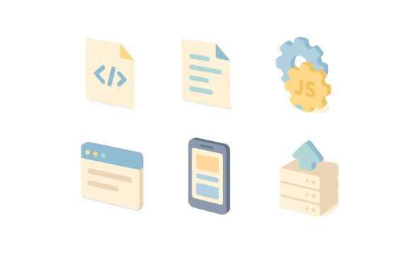 Flat design coding and technology icons for modern web development