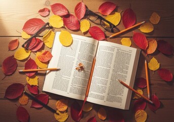 Autumn Study Inspiration - Books and Fall Leaves