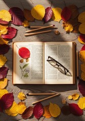 Autumn Study Inspiration - Books and Fall Leaves